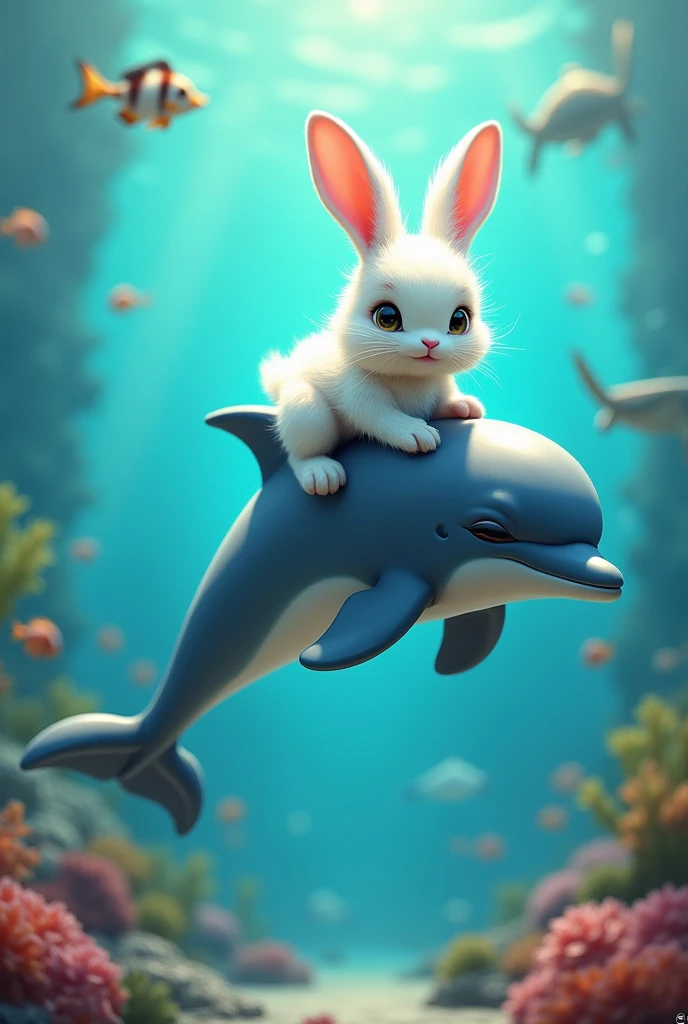 Un lapin qui monte un dauphin