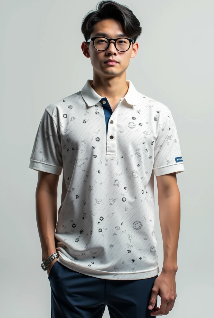 Make me a polo shirt for a sports meeting that is for men and women inspired by the periodic table since it will be used by chemistry teachers., with zero neck
