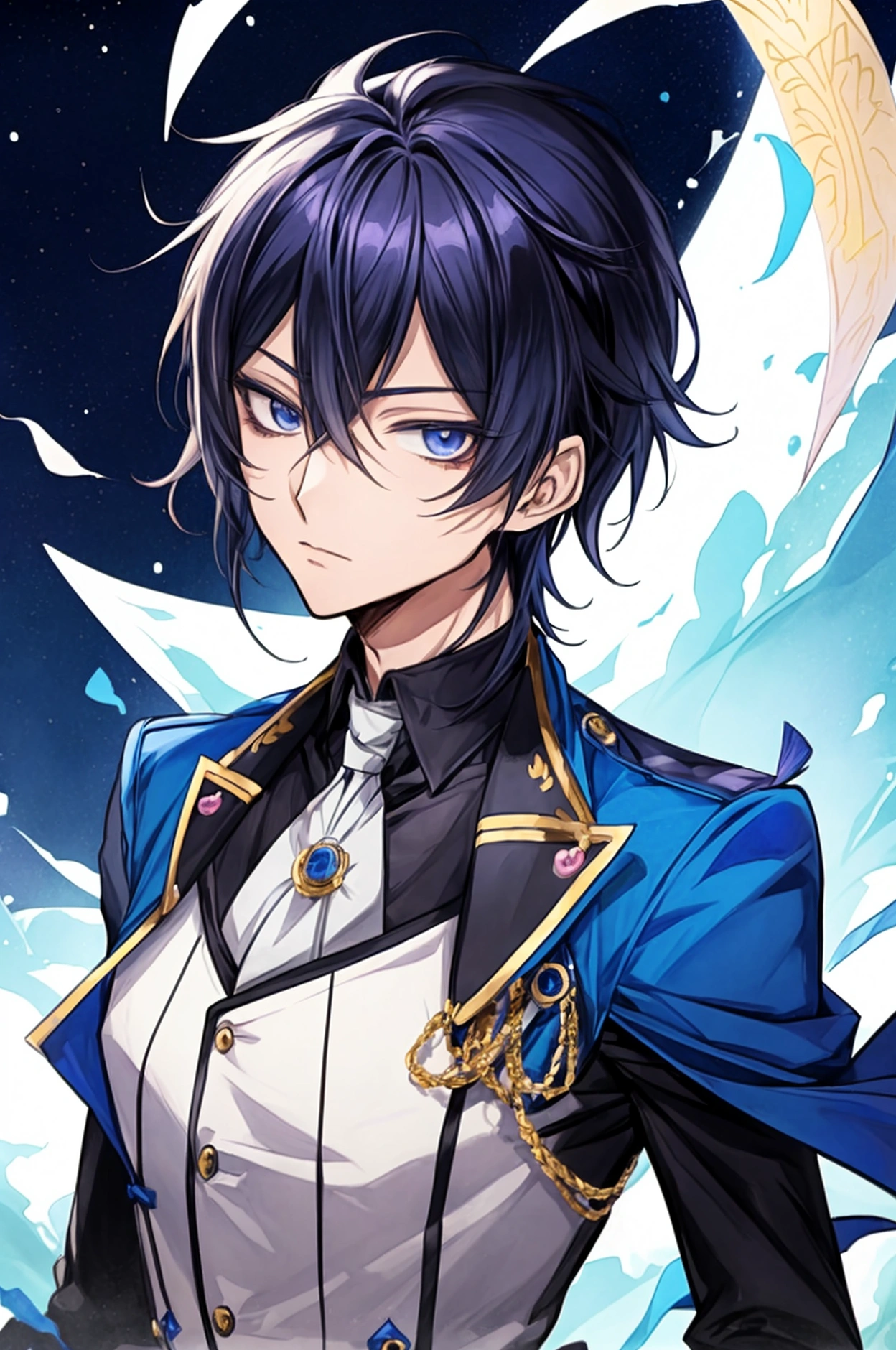 un gros plan d&#39;une personne avec des cheveux bleus et un costume, style anime 2D, anime style portrait, femme aux cheveux bleus courts, inspiré par Rei Kamoi, 2d portrait, ombrage plat de style anime, dans un style anime, style artistique personnel, inspiré d&#39;Un&#39;ichi Hiratsuka, personnage de style anime, inspiré de Munakata Shikō
