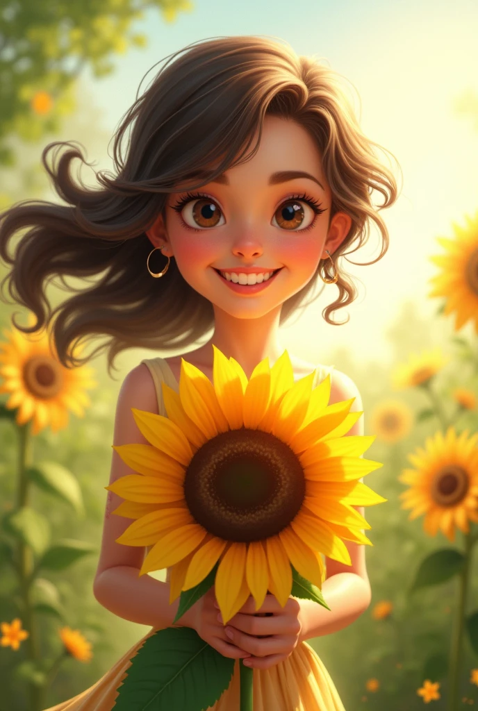 Animated woman holding a sunflower