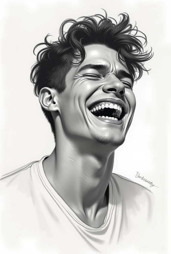 A picture in which a person is looking who is crying from inside and looks laughing outside in sketch boy pic 20 year old no beard
