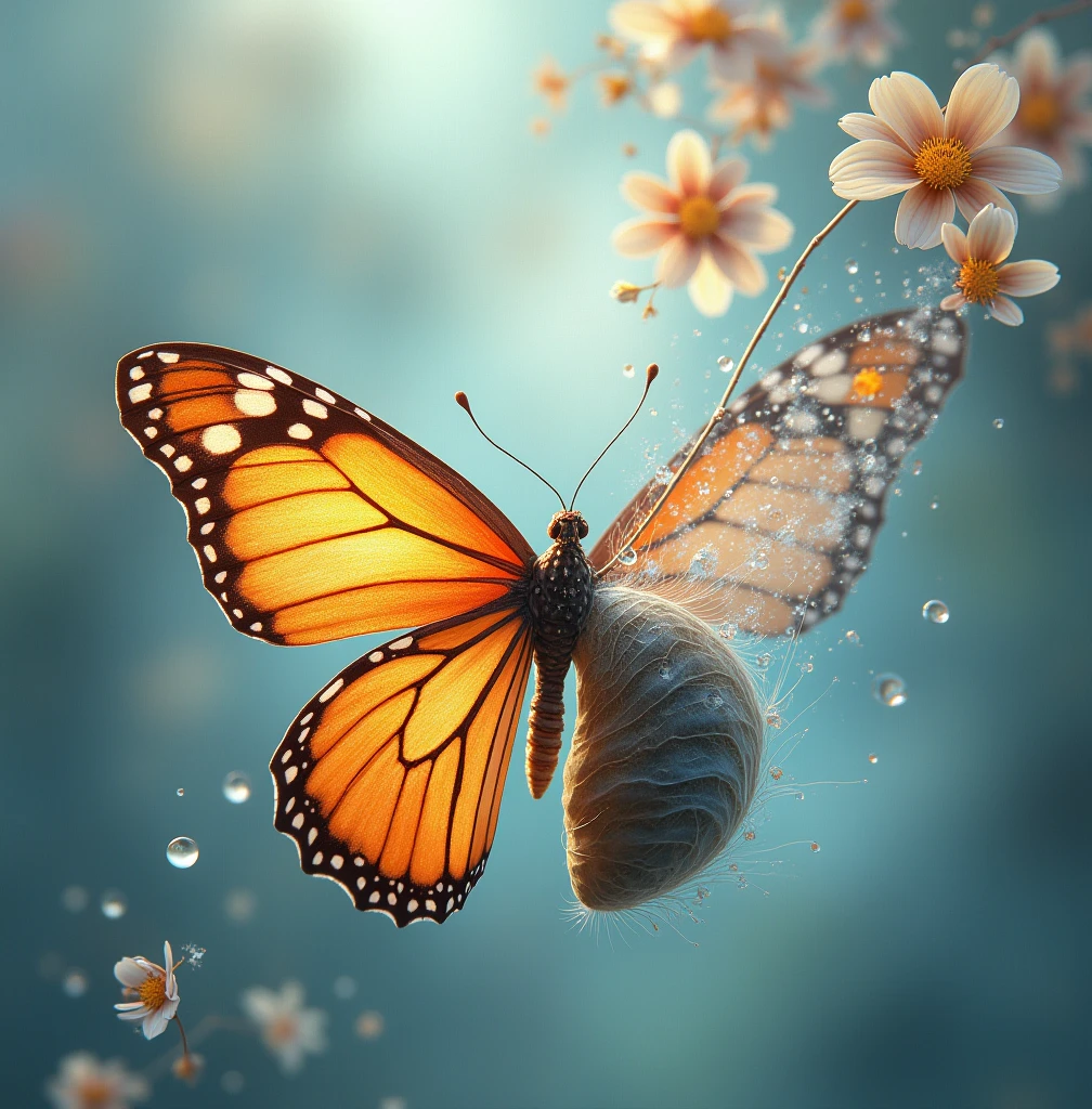 Metamorphosis Theme Prompt: "Design a cover that centers on a beautiful, intricate butterfly emerging from a chrysalis, symbolizing transformation. Use soft, ethereal colors in the background with a delicate, flowing font for the title. The overall tone should be inspirational and dreamlike.