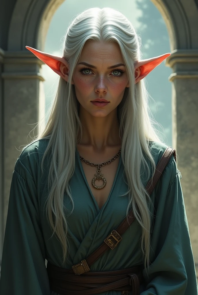 An old elf woman looking straight ahead

