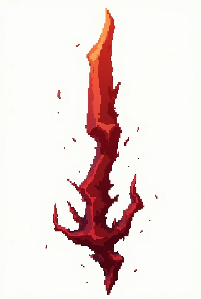 A sword projectile in the style of a pixel drawing, made from a solid blood crystal in which vessels of black void are present.