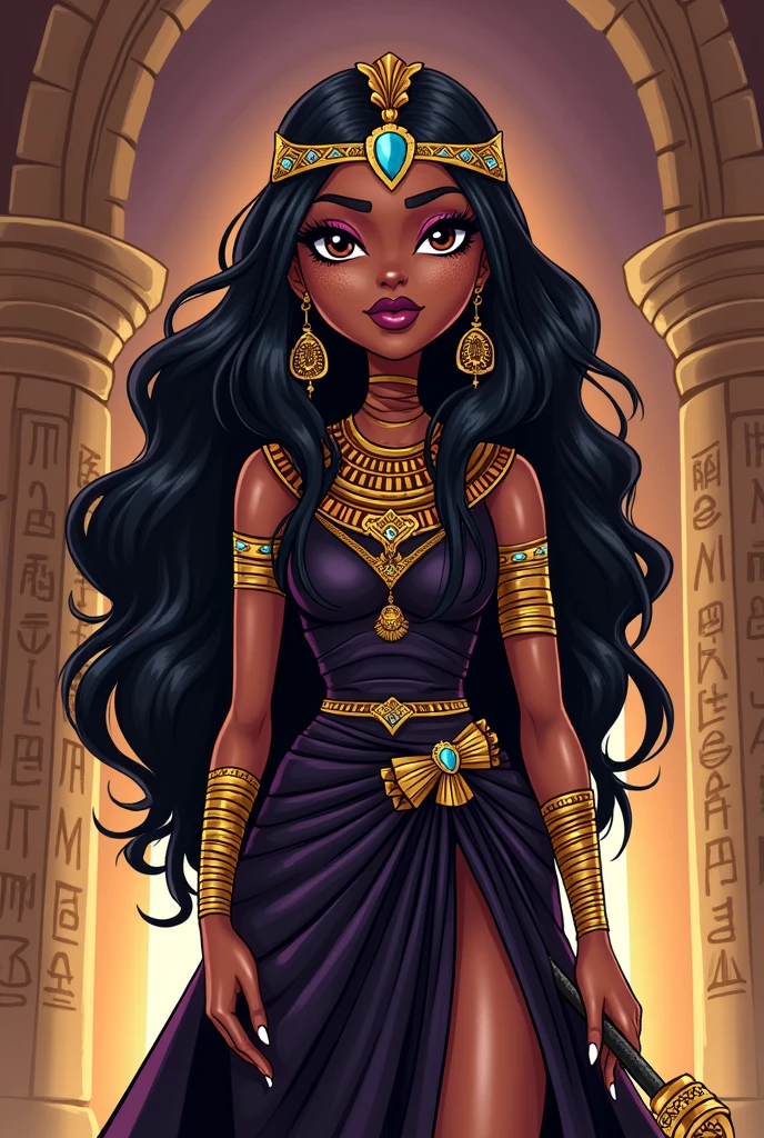 Create a redesign for Cleo De Nile [Monster High] using the gothic style with mummy egyptian accessories [Cartoon Style]