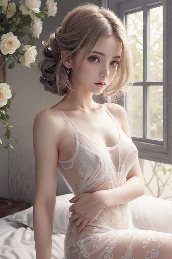 (nude nipple, pussy), spread legs, (((Very elegant and beautiful, Perfect detail, Super detailed))), whole body, The most detailed girl, Depth of written boundary, 美しく詳細なwhole body, Thin legs, 1 girl, 30 years old, Very short hair, Spiked Hair, Gray and silver hair, Beautiful detailed hair, Perfect Face, Expressionless, Beautifully detailed deep eyes, Open your mouth a little, Delicate arms and hands, Pale skin, Earrings, Beautiful and gorgeous necklace, Colorful background, HD background, Blurred Background, Very delicate and beautiful, Masterpiece, (((Highest quality, Very beautiful 8K CG wallpaper))), (((Trendy hairstyles))), (Inside the room,Stylish interior,window),