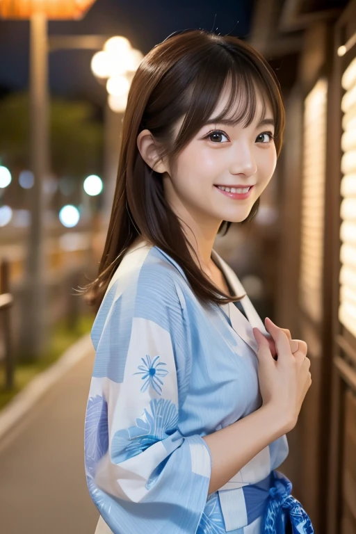 Watch the fireworks,smile,,cute,Stylish,White and light blue yukata