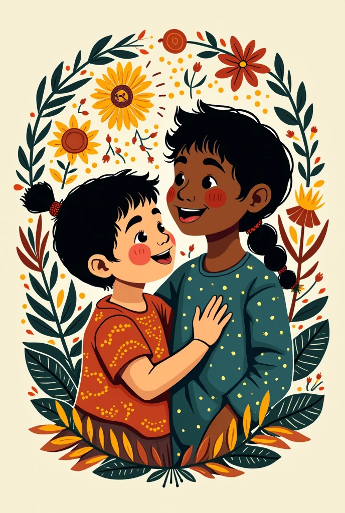 Logo representing indigenous and quilombola engravings and drawings about friendship between children