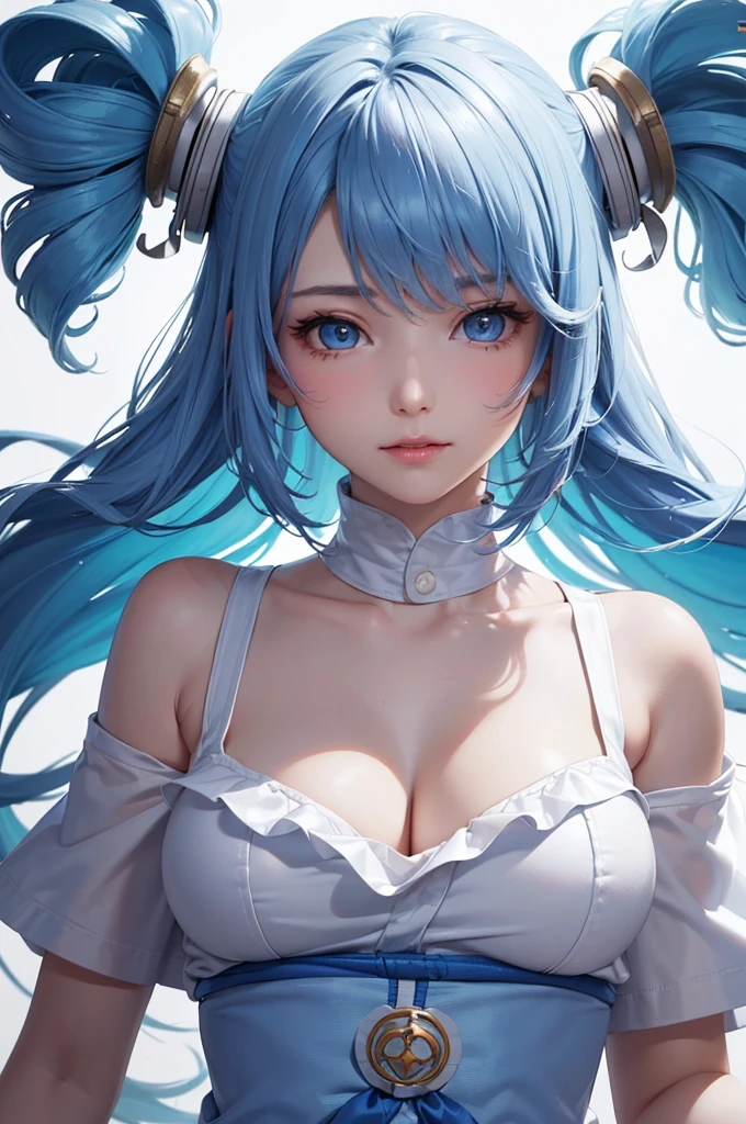 Best Quality,High resolution,8k,(plain white background, no patterns, no textures, just a plain white background:1.3),Masterpiece:1.2),beautiful girl,(focus face),Shiny light blue hair,messy hair,Beautiful light blue eyes,Japanese Sailor Suit,Gentle look,A refreshing look,smile,Best quality,Best Quality,Aesthetic and aesthetic:1.2,Best details((Super detailed))(High-definition CG illustrations),Slender body