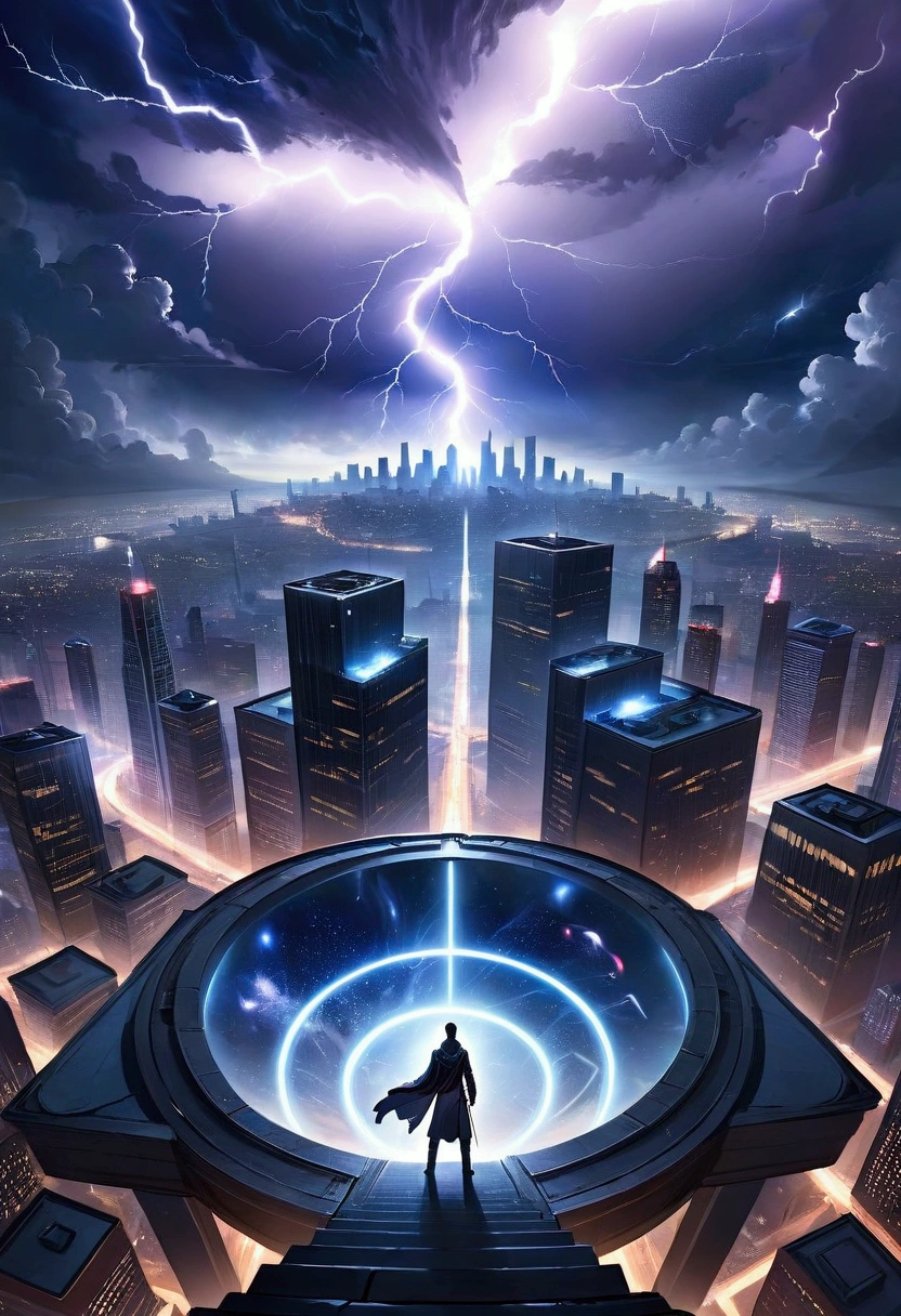 From afar, Theo stood on the rooftop, overlooking the city, where neon lights flickered like stars. Above him, the sky ripped open, revealing a swirling void of darkness and lightning. The storm wasn't natural-it was a gateway, a portal to another world. He felt the electric pull, his heart racing. This was his choice: protect his home or step into the unknown, where destiny awaited.