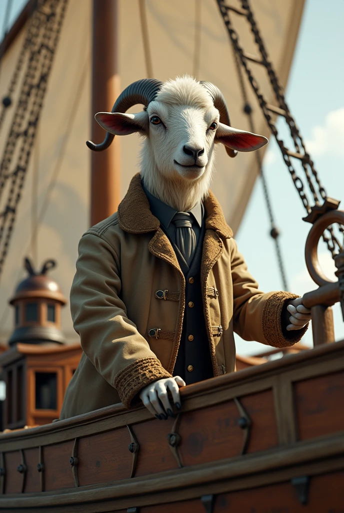 Joan is a goat that wears a coat in a big boat