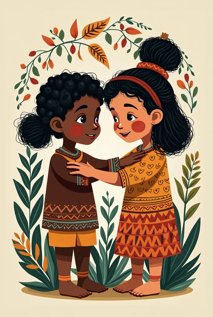 Logo representing indigenous and quilombola engravings and drawings about friendship between children
