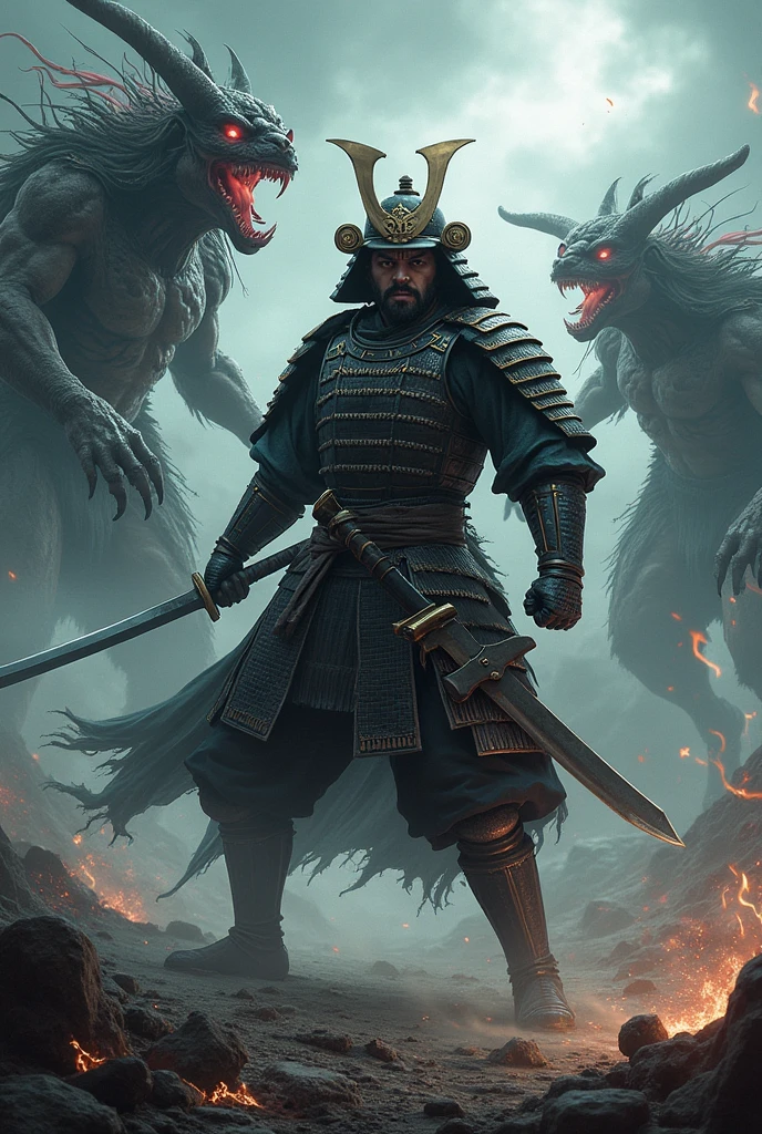 Samurai slaying demons with a sword