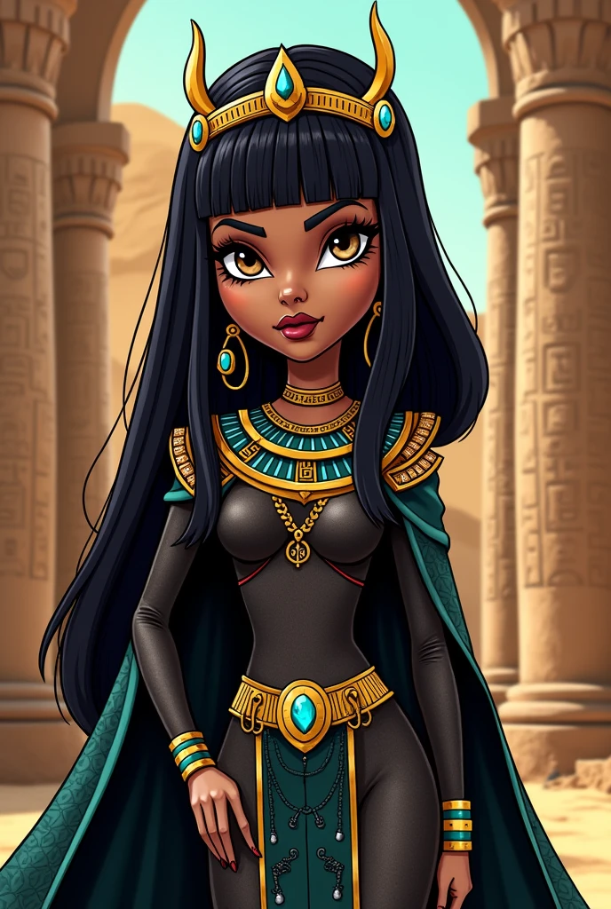 Create a redesign for Cleo De Nile [Monster High] using the gothic style with egyptian accessories [Cartoon Style]