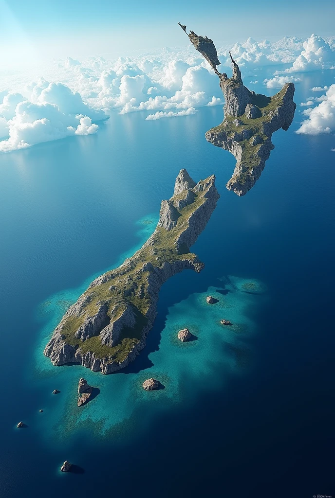 Show the map of new zealand from google earth and show mountains under its land, mountains will be in water 