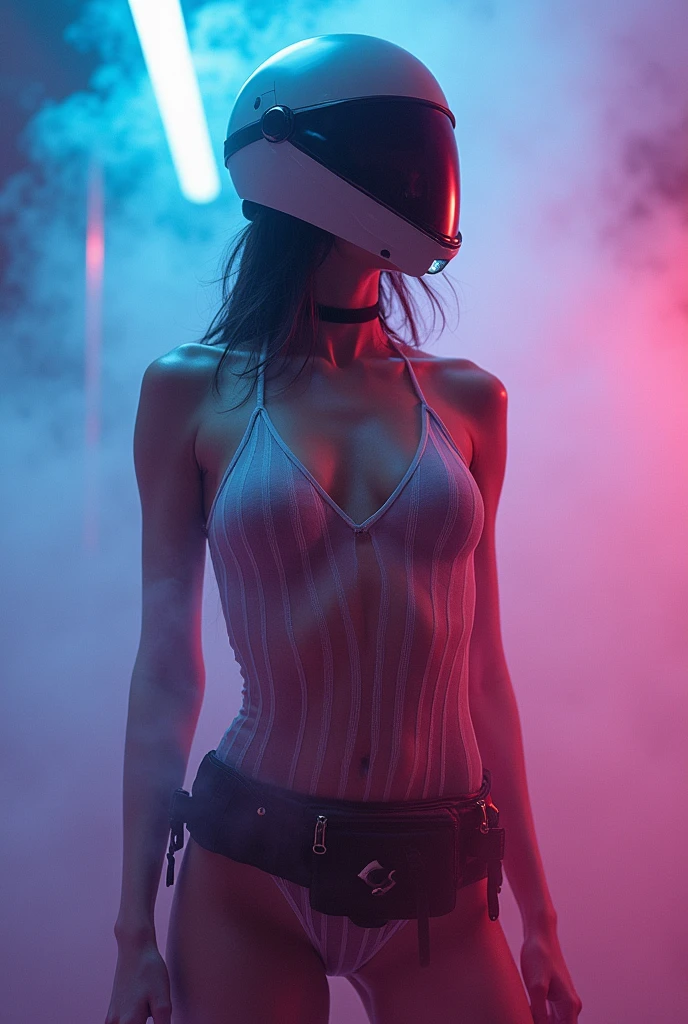 巨大的迷幻色彩的神秘雾气Bag裹和覆盖性感蒸汽朋克女孩身体的照片插图, Glowing Sheer Transparent Sleeveless Bodysuit, Iconic Model_Walking posture, Provocative and sexy expression, Advanced Bionic Helmet, belt_Bag, Radiant Skin, Dramatic shadows, Dramatic Lighting, Interweaving elements, Whole torso, Athlete posture body, Low angle shot, Fantasy Art, Two tones, Digitally manipulated photo art, Extremely detailed, Clear and clear, High contrast, Bright atmosphere, Rich texture, Complex patterns, Bright colors, Movie Lighting, Accurate anatomical proportions. realistic digital art, Highly detailed VFX portraits, Amazing huge bionic background, Stunning digital art, hyperrealistic Fantasy Art