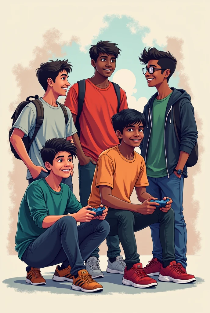 Five young men (-24) are drawn as gamers (the older man is wearing round glasses and one young man is a little black and another young man is short and tall. All five young men are Sri Lankans. Including those facts, they were used for a logo of a YouTube channel.  A possible photo