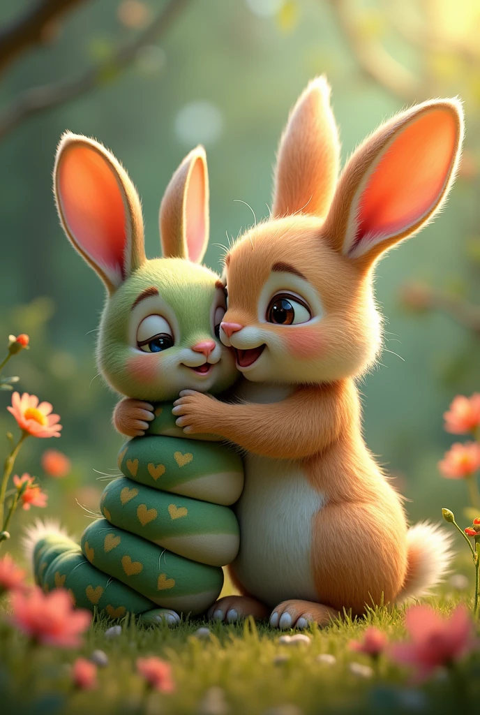 rabbit and caterpillar hugging