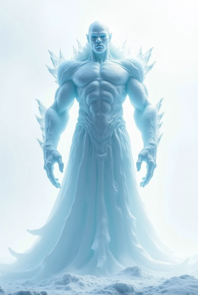 a character for the word ‘Glaciers’. Maybe an ice boy, a king, a fighter, facing in front and in white background 