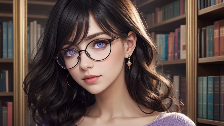 1 ,,curled hair,star eyes with glasses, perfect lighting 
