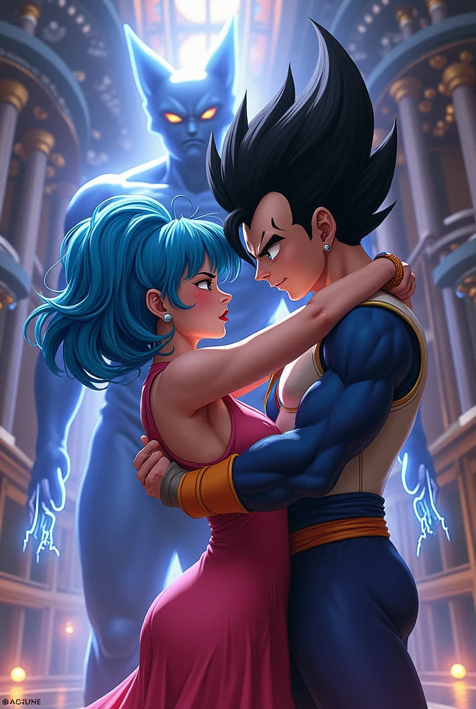 Bulma de dragon ball traindo vegeta de dragon ball com bills de dragon ball