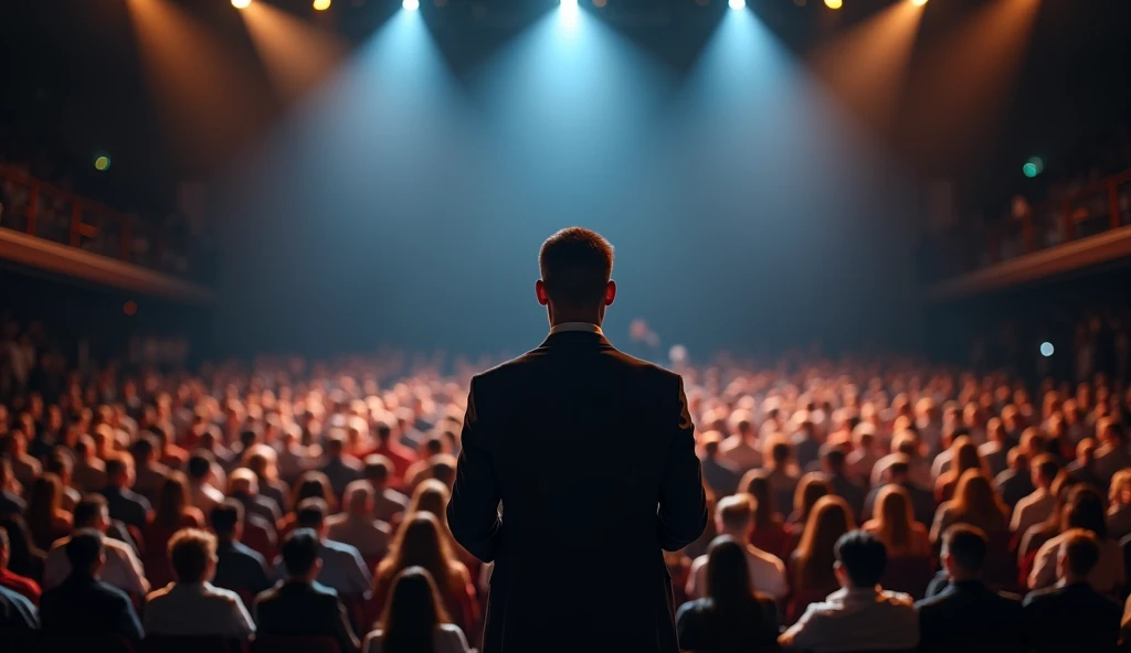 A motivational speaker speaking to public on the stage