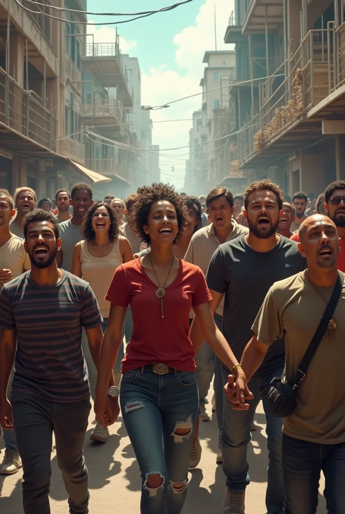 In schools, in the streets of Campos, Constructions, We are all soldiers, armed or not walking and singing And following the song We are all the same Arms joined or not