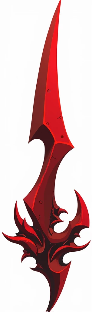 A sword projectile in the style of a pixel drawing, made of solid blood-colored crystal with vessels of black void