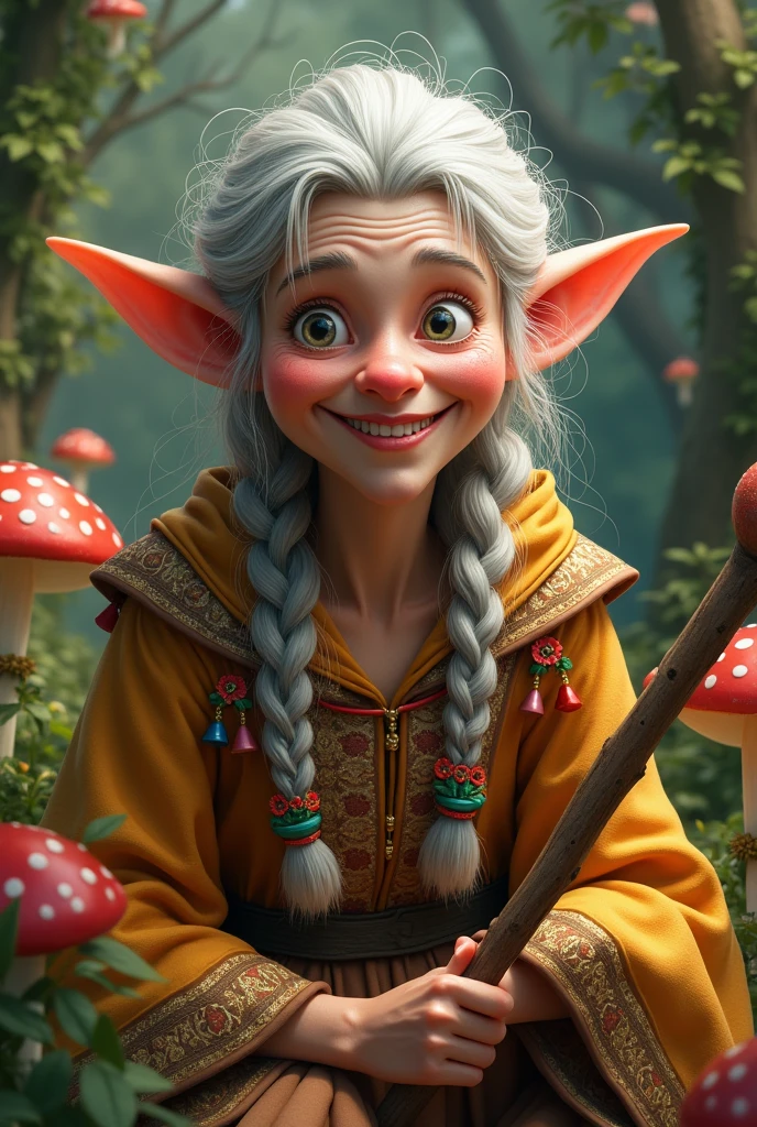 An old but very good cheerful elf Woman