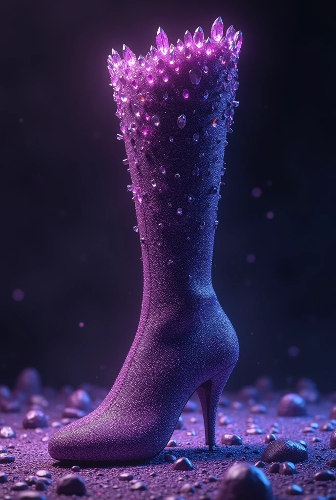 A purple-violet boot with a gradient of stones from the bottom with many stones on top to a small finish