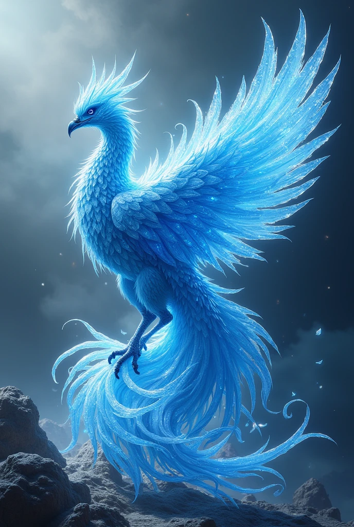 Un phoenix qui est fait de flammes bleues et de glace
