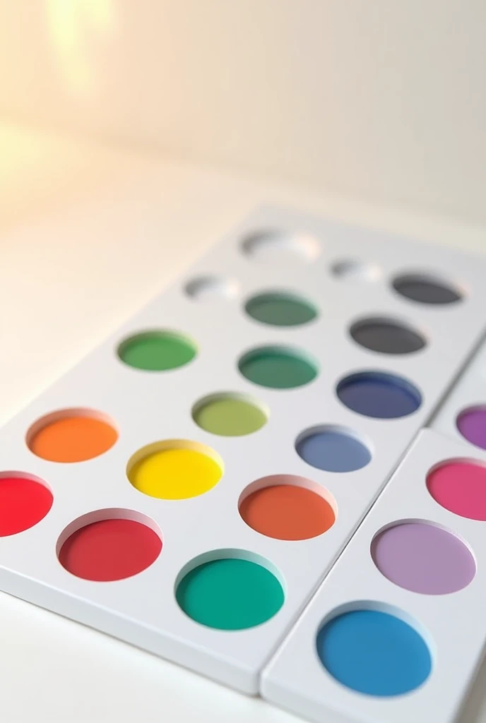 White paint palette with red, green, blue, yellow, orange, purple circle