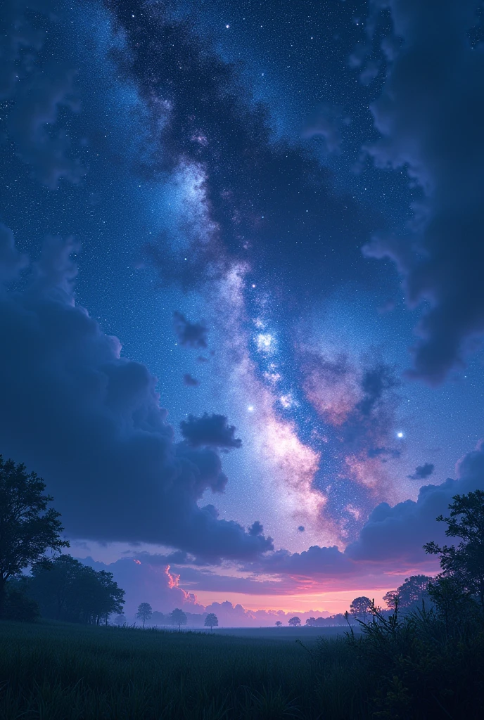 The space with the best quality and the best blue and purple colors of the galaxy and the best angle in the grass in the green mornings at night, the scariest view in the world. 