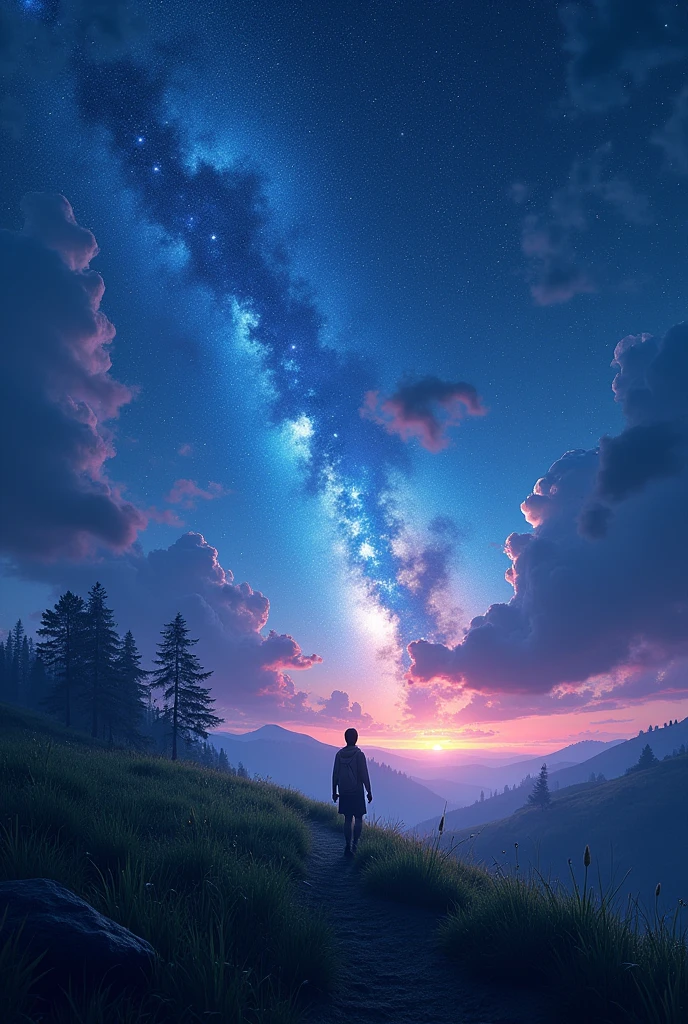 The space with the best quality and the best blue and purple colors of the galaxy and the best angle in the grass in the green mornings at night, the scariest view in the world.