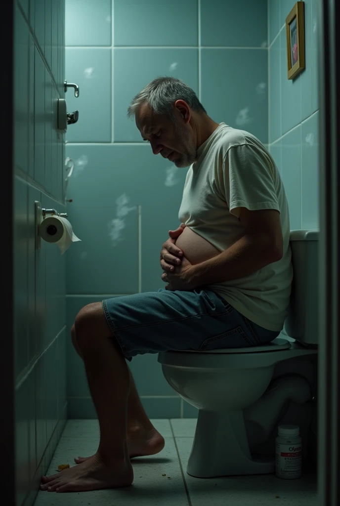 Man having diarrhea in the bathroom