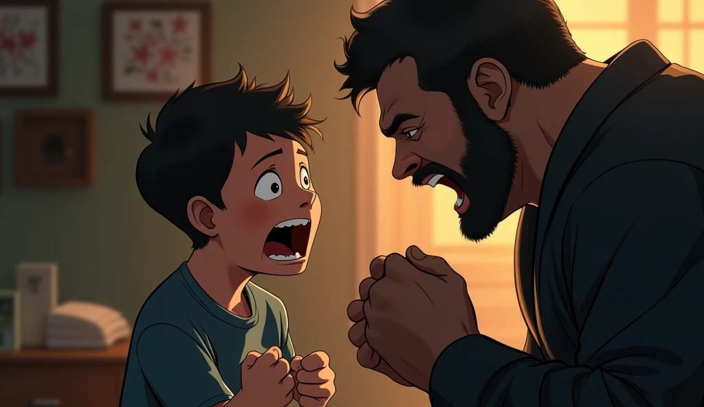 A man shoking reaction young boy 