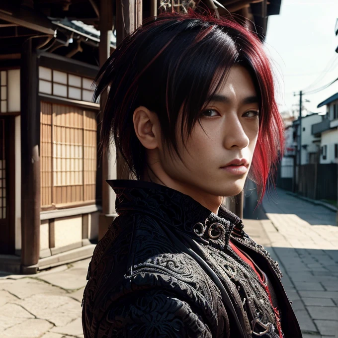 1 man, Japanese man, male, Asian eyes, muscular, broad shoulders, dragon,hairstyle Visual Kei style, hair Visual Kei, black men's shirt and black pants, ultra detailed face, hyperrealistic, realistic representation, 30 years old!,age 30 years! Blonde hair, long hair.