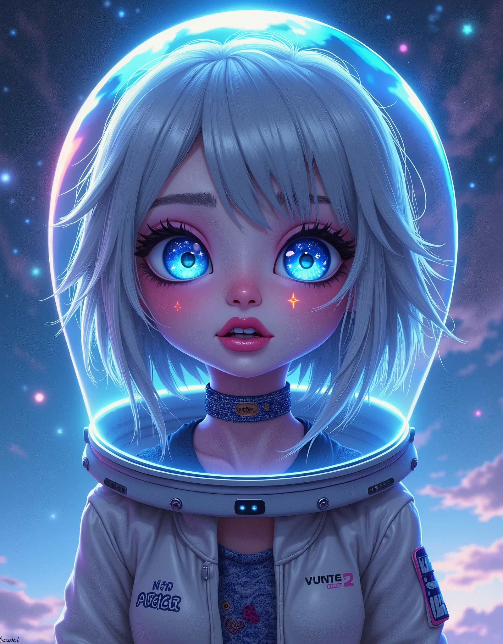 Nudes from a better masterpiece: 1.5) 0.9], (Space and astronauts: 1.2) (Disheveled silver hair: 1.1) (Naked heterochromia and blue eyes: 1.2) (space helmet: 1.0) (colorful stars in the eyes: 1.0) (A radiant glow: 1.1) (thick lips: 0.9) Vanellope von Schweetz nua, Create a redesign for Twyla Boogeyman [Monster High] using pastel goth and kawaii emo style
