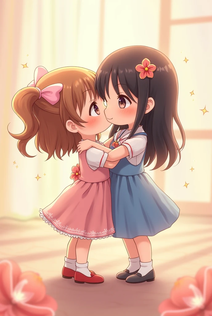 two girls hugging anime