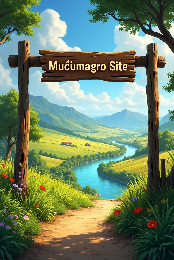 Site with beautiful fields and river with a sign at the entrance saying: "MUÇUMAGRO SITE"