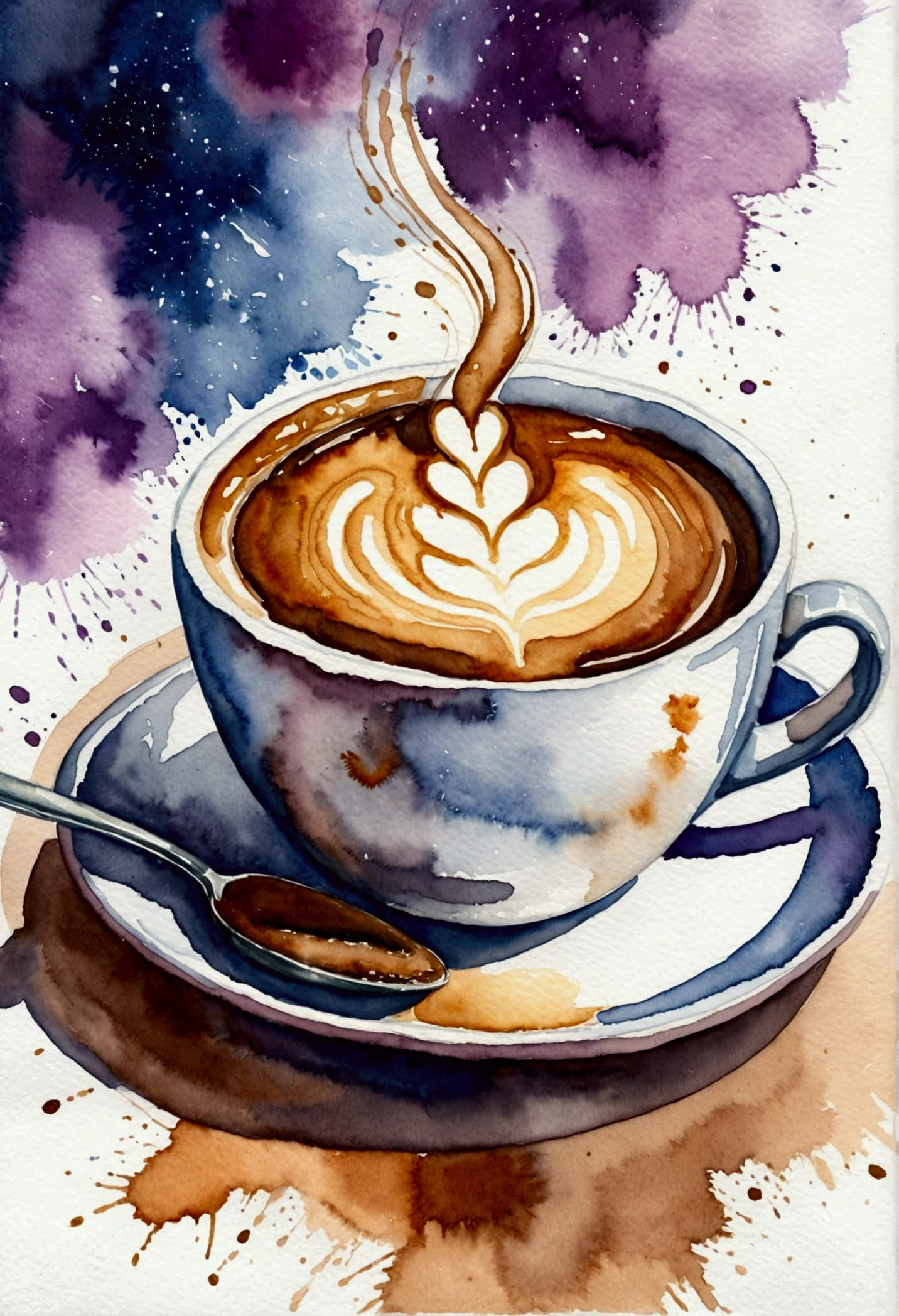 Painting of a cup of coffee. Trend Aquarell, detailed, realistic representation,  Streetstyle,  Astrology 