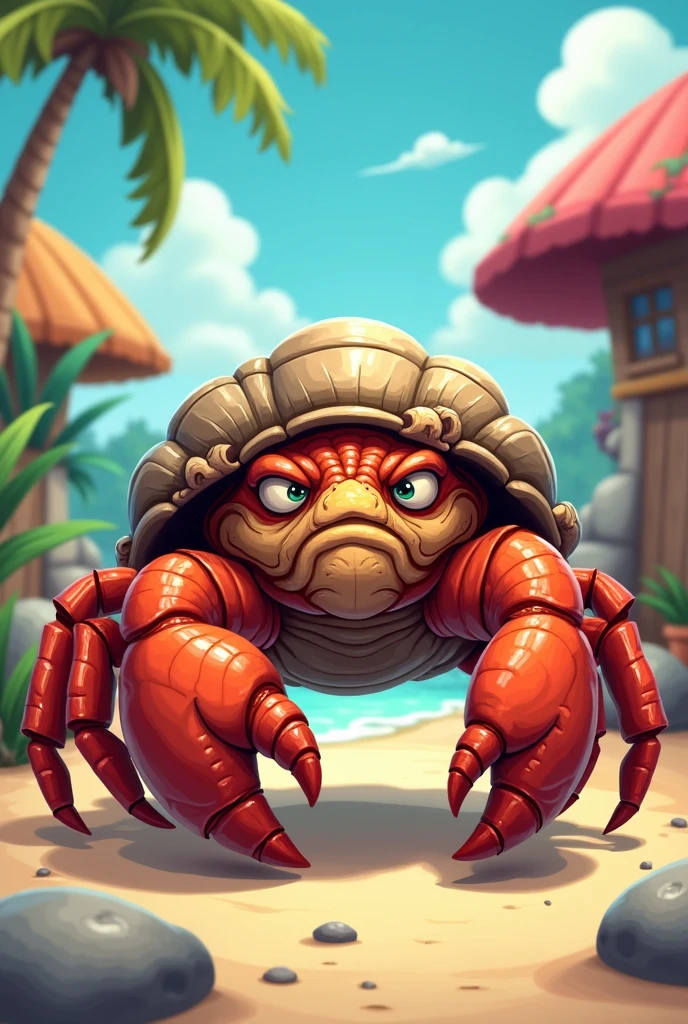 Grumpy hermit crab cartoon style