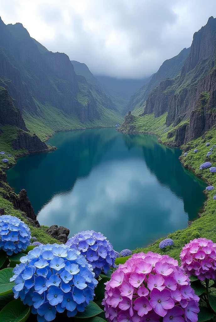 Azores, volcano lake hydrangeas High definition
