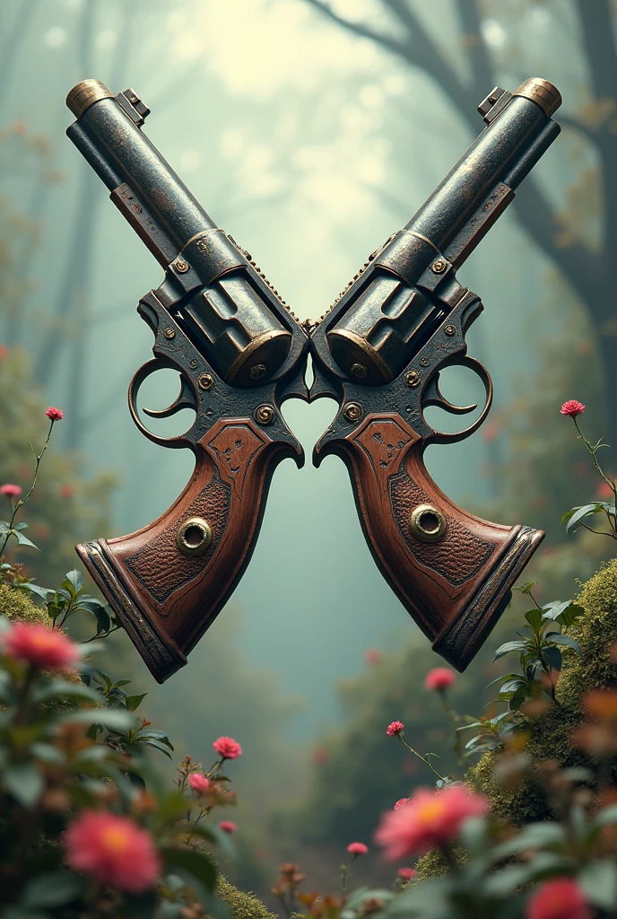 create surrealism design using guns and peace