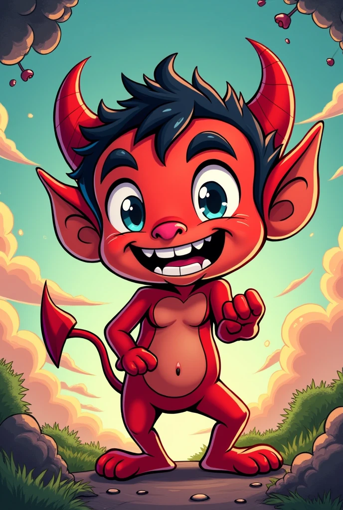 1024x576 need comic with cartoon effects and write on it in funny font "SL Devil Son" 