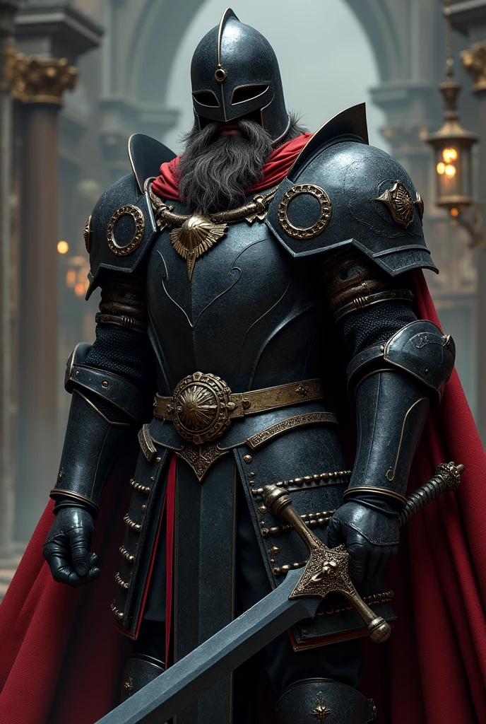 BlackKnight, Black Sword, scabbard, red cloak, without helmet, barba d&d