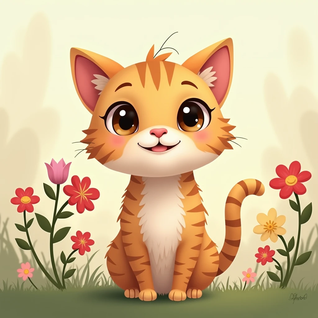 cute cartoon cat in flowers