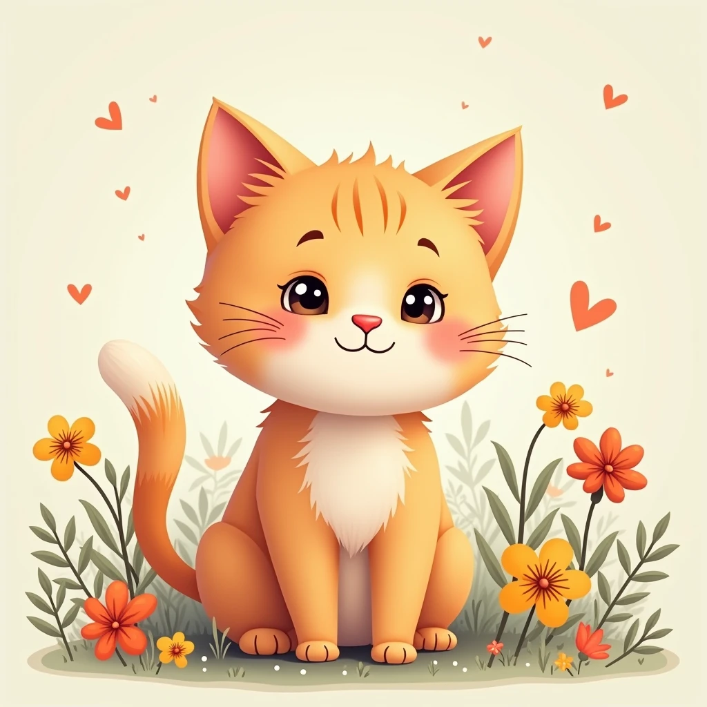 cute cartoon cat in flowers