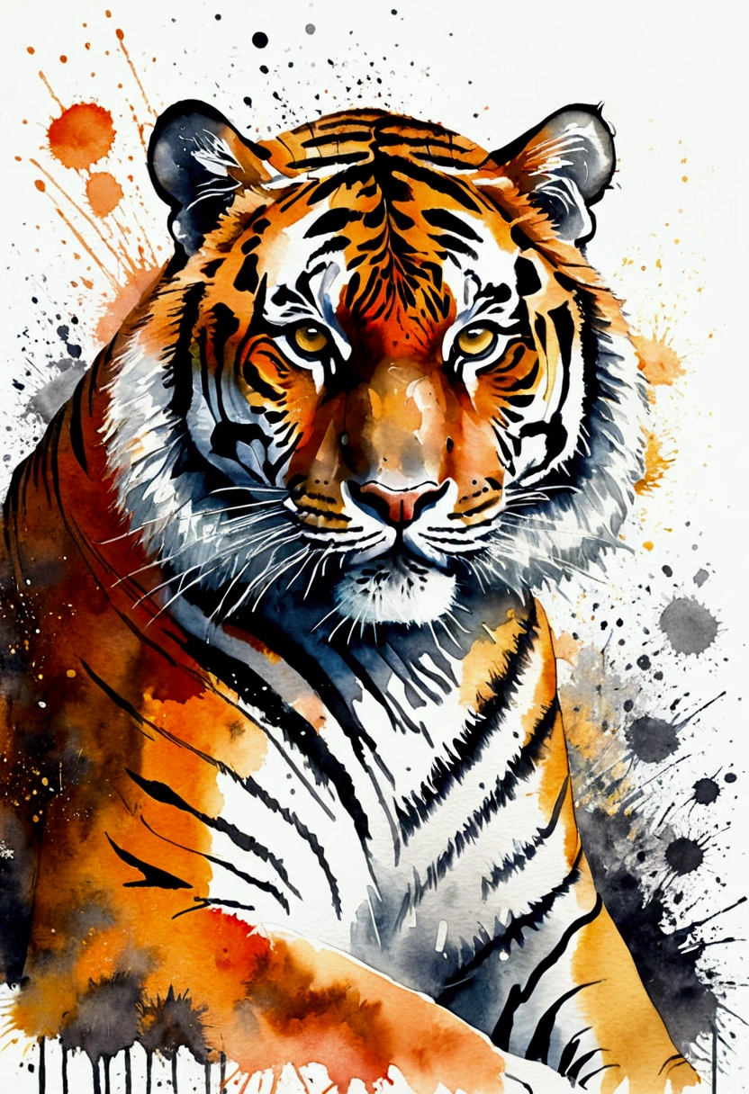 Painting of a tiger. Trend Aquarell, detailed, realistic representation,  Streetstyle,  Astrology 