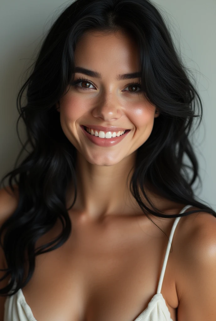 20 years old beautiful girl black hair breast size C cup hip ratio0.69 high resolution,Run your fingers through your hair or lightly brush your neck, creating a tactile connection that draws viewers in, as if they can feel the softness of your skin masterpiece, Best Quality, intricate details, Very detailed, Sharp focus, detailed skin, realist skin texture, texture, detailed eyes, professional, 4k, charming smile, shot with cannon, depth of field, Kodak Color Vision, perfectly fitted body, extremely detailed, Photo_\( ultra\), Photorealist, realist, post processing, Maximum details, roughness, real life, ultrarealist, Photorealism, Photography, 8k hd, Photography